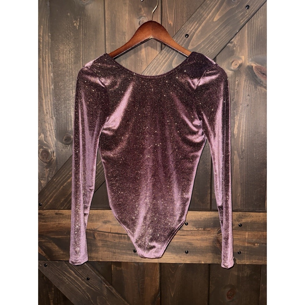Victoria Secret Sport XS Shimmering‎ Glitter Long Sleeve Bodysuit Leotard Purple